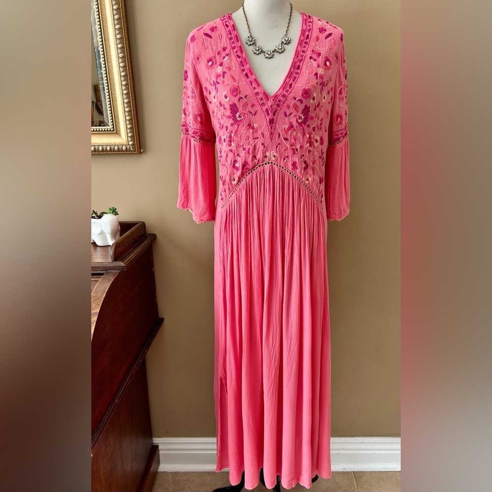 Anthropologie Blank London Embroidered Maxi Dress Boho Pink Festival Size M - Picture 4 of 12